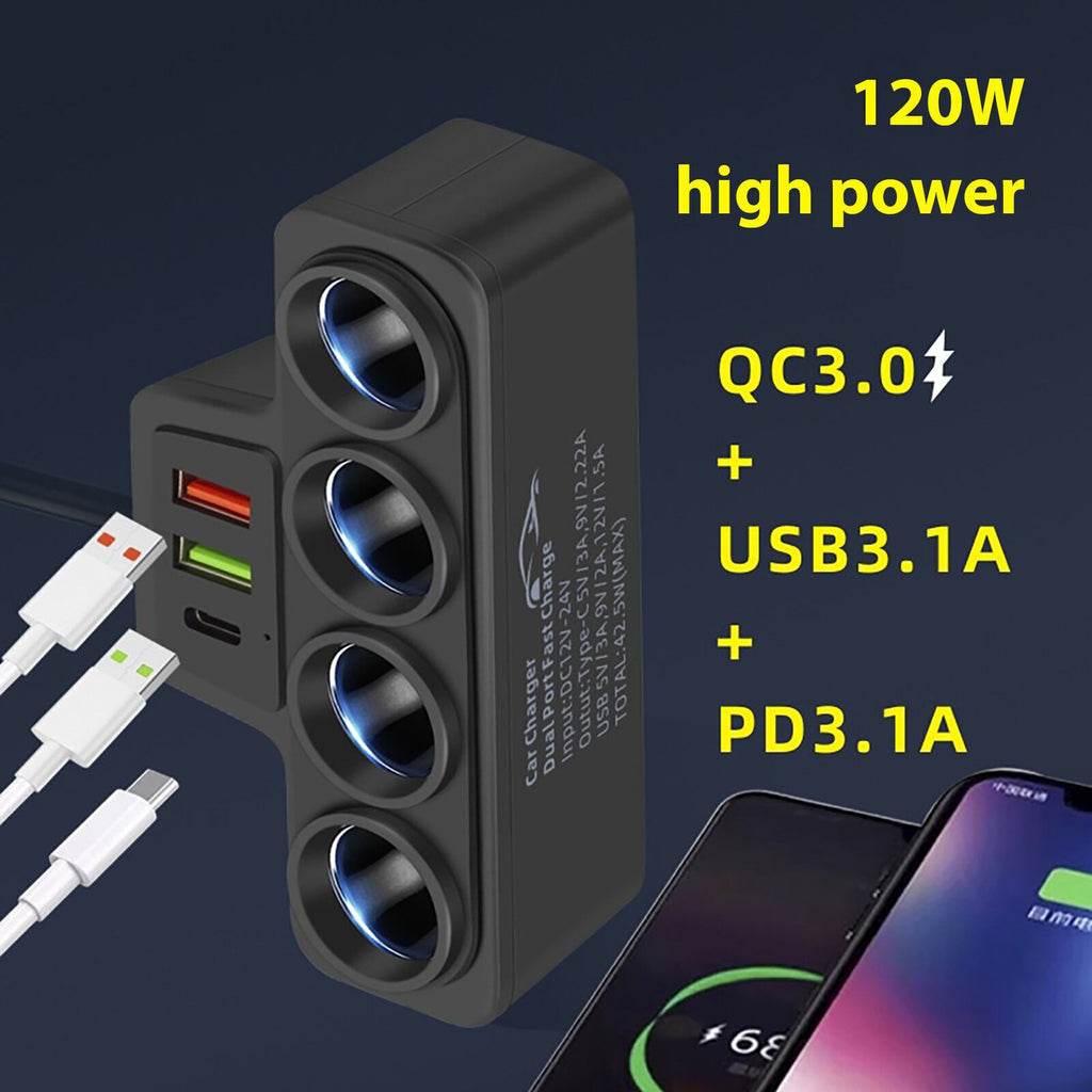 4 Way Multi Socket Car Cigarette Lighter Splitter USB Charger Adapter 12V 24V UK