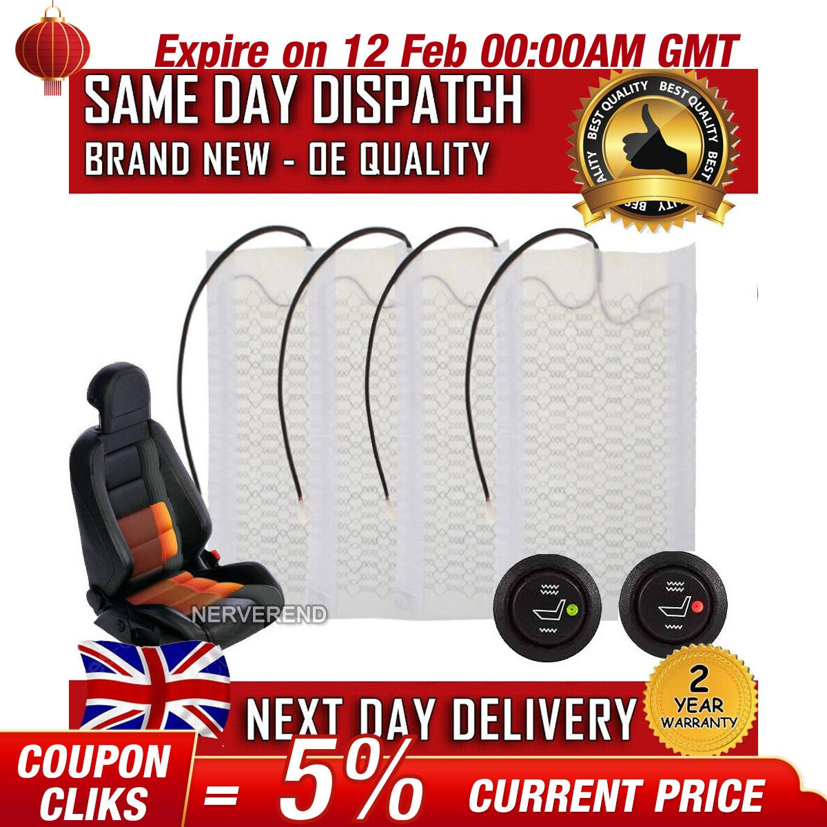 4Pads Carbon Fiber Car Heated Seat Heater Kit w/ Switch level 2 Universal NEW