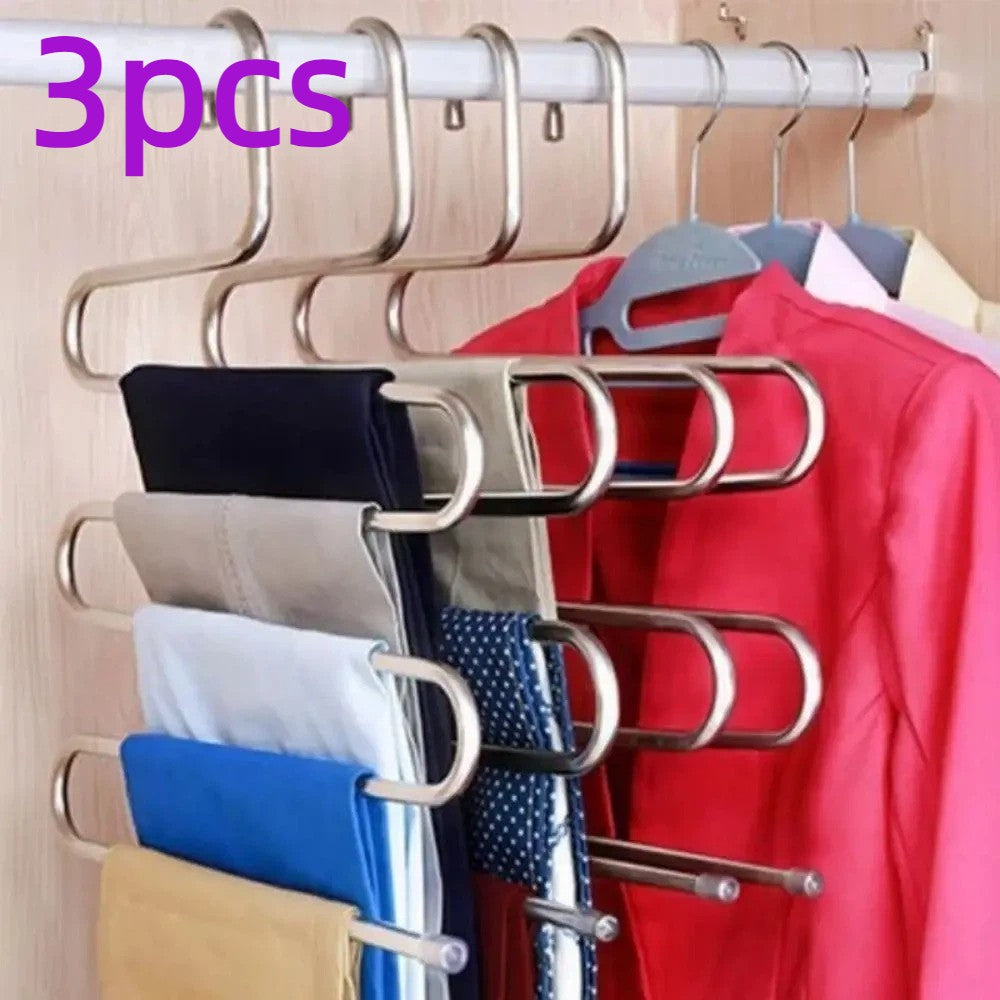 3PCS Space Saver Clothes Trouser Hanger Multi Layer Storage Closet Organizer