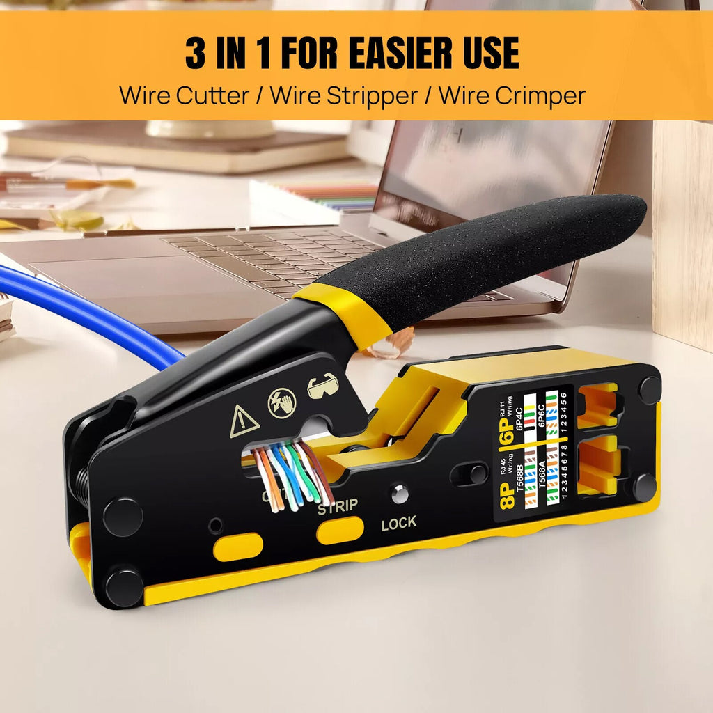 RJ45 Pass Through PRO EZ Crimping Tool Crimper CAT 5 5E 6 Connector Mega Kit UK