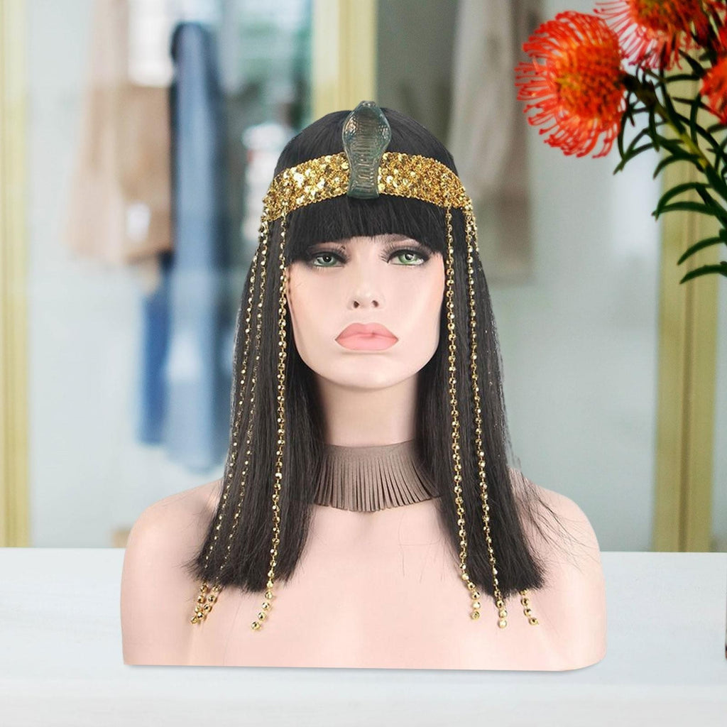Black Cleopatra Wig with Bangs for Celebrations Stage Performances Carnival