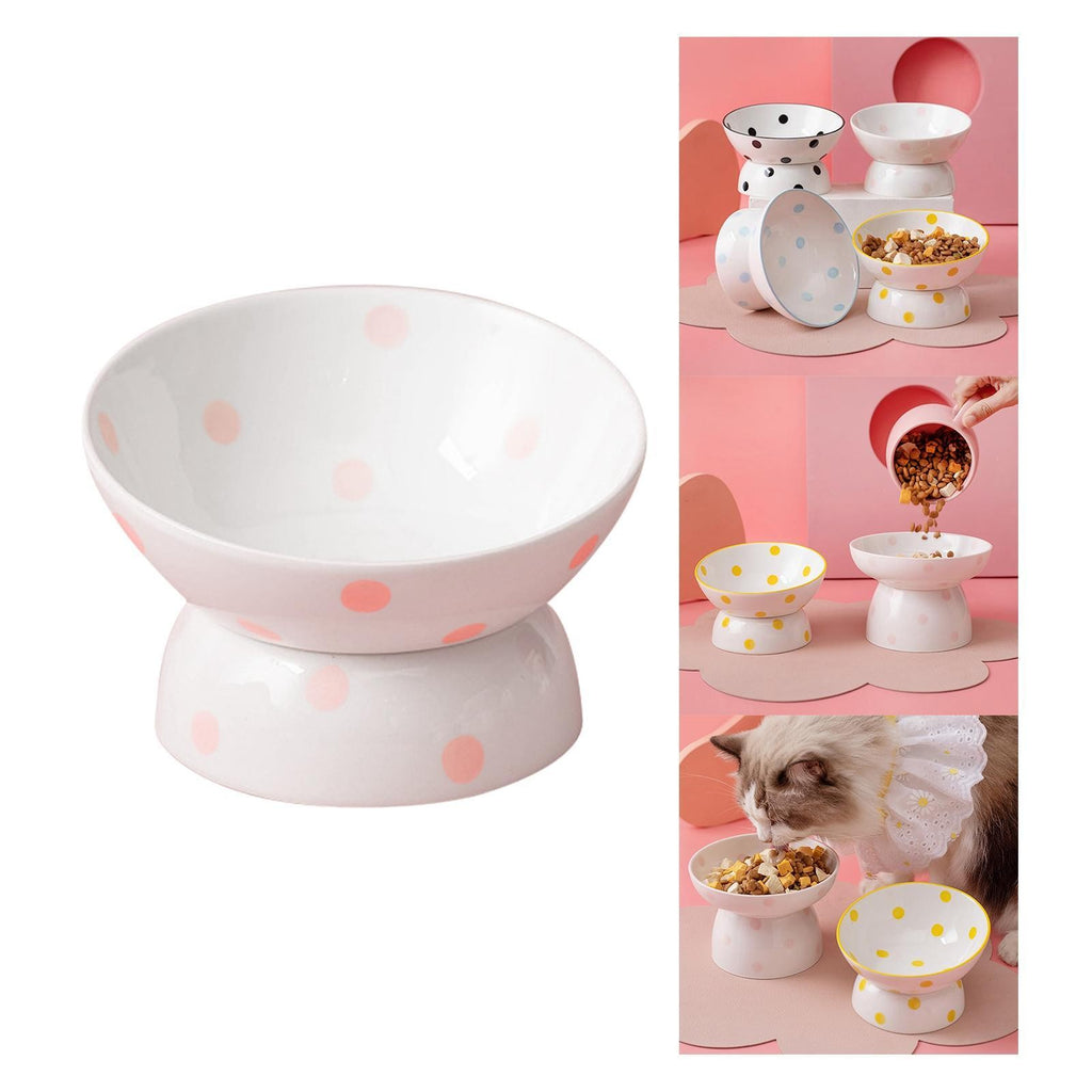 Ceramic Tilted Raised Cat Food Bowl Slant Porcelain Pet Cat Dish Snack Bowl