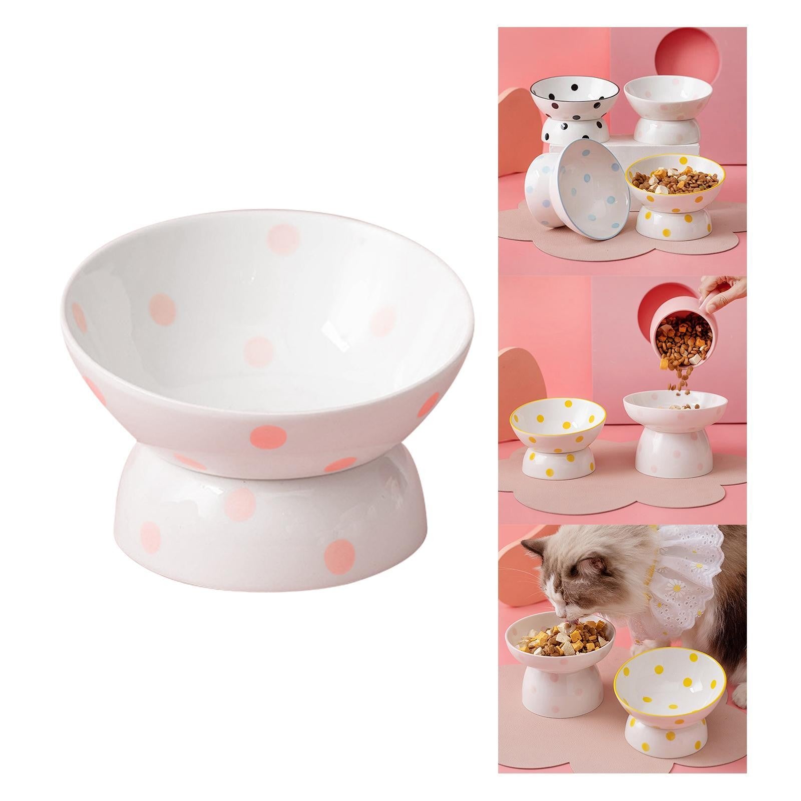 Ceramic Tilted Raised Cat Food Bowl Slant Porcelain Pet Cat Dish Snack Bowl