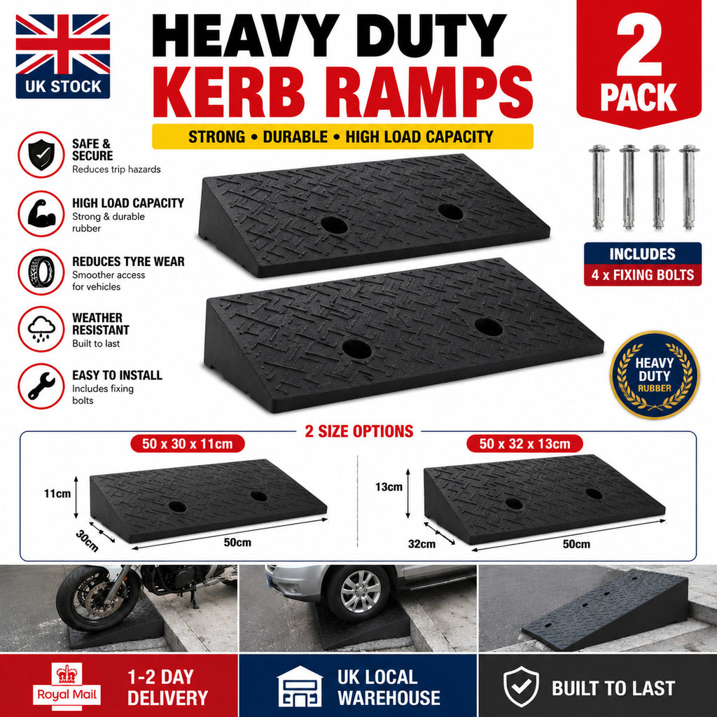 2PCS Robust Curb Ramps for Wheelchairs & Motorcycles - Anti-Slip Design