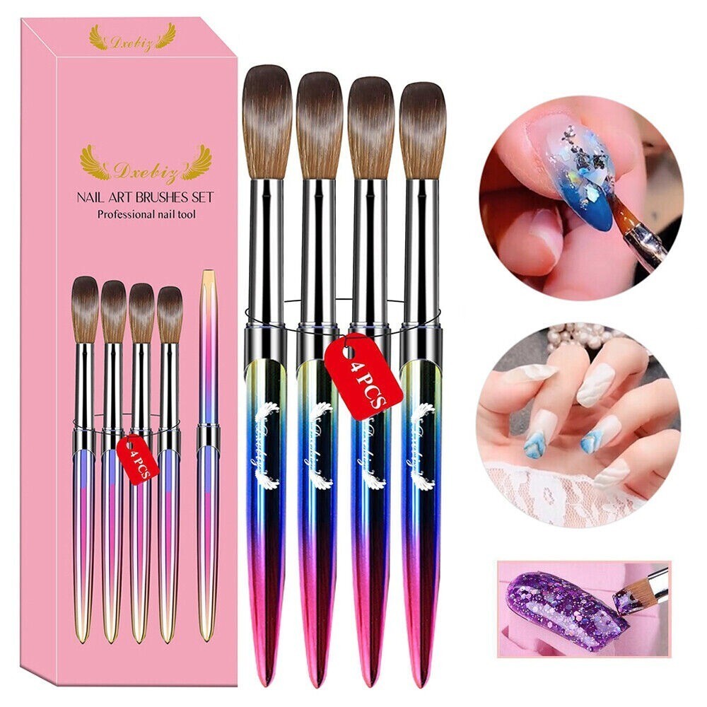 4Pcs/Set Kolinsky Sable Nail Art Brush Set Acrylic Brushe Powder Brushes