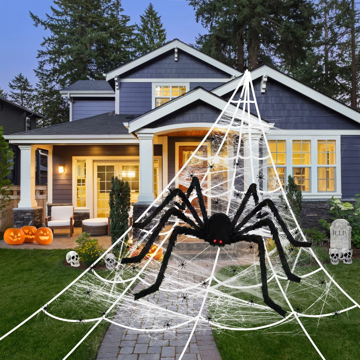 200CM Giant Eyes glowing Scary Spider Haunted House Prop Halloween Decoration