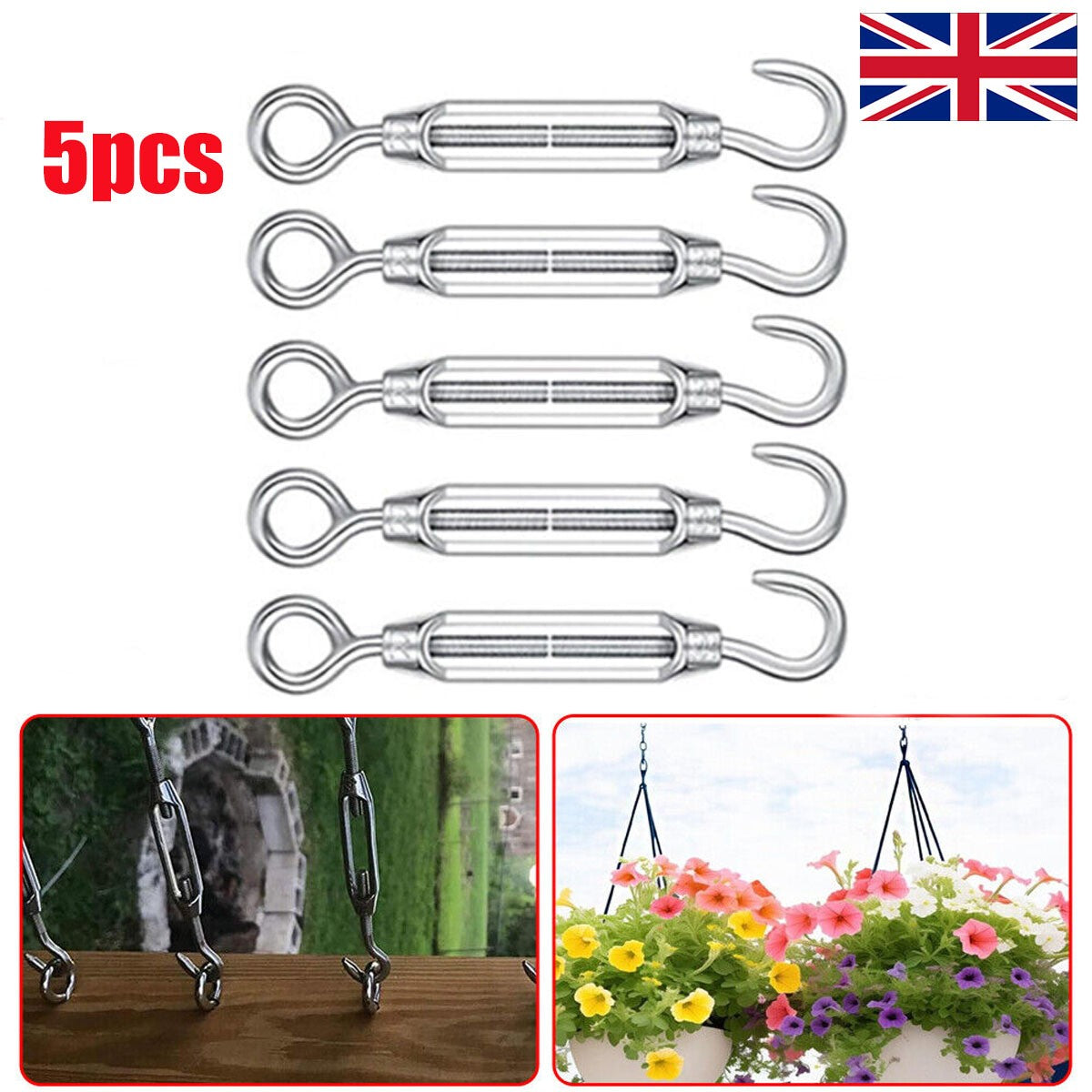 5PC Steel Hook Strainer Turnbuckle Wire Tensioner Eye Rope Cable Tension Heavy