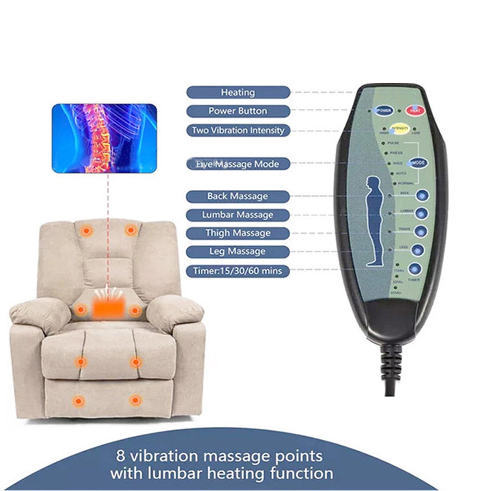 8 Female Pin Remote For Massage Power Lift Recliner Chair Hand Controller DC12V