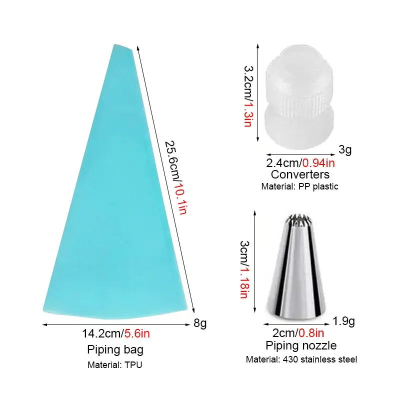 Reusable Silicone Icing Piping Bag Set with Stainless Steel Nozzles Cake Decorat