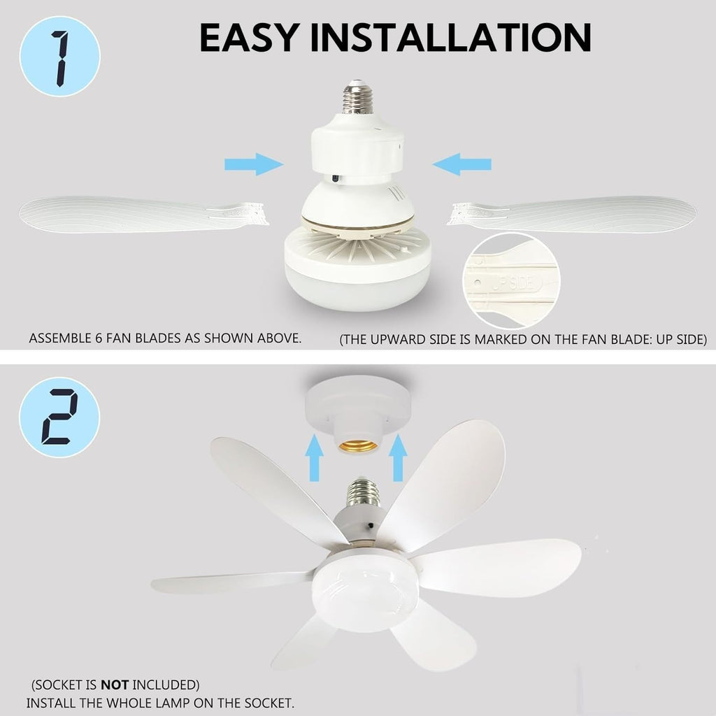 LED Ceiling Fan Light E27 Remote Control Dimmable Ceiling Lamp Home Bedroom
