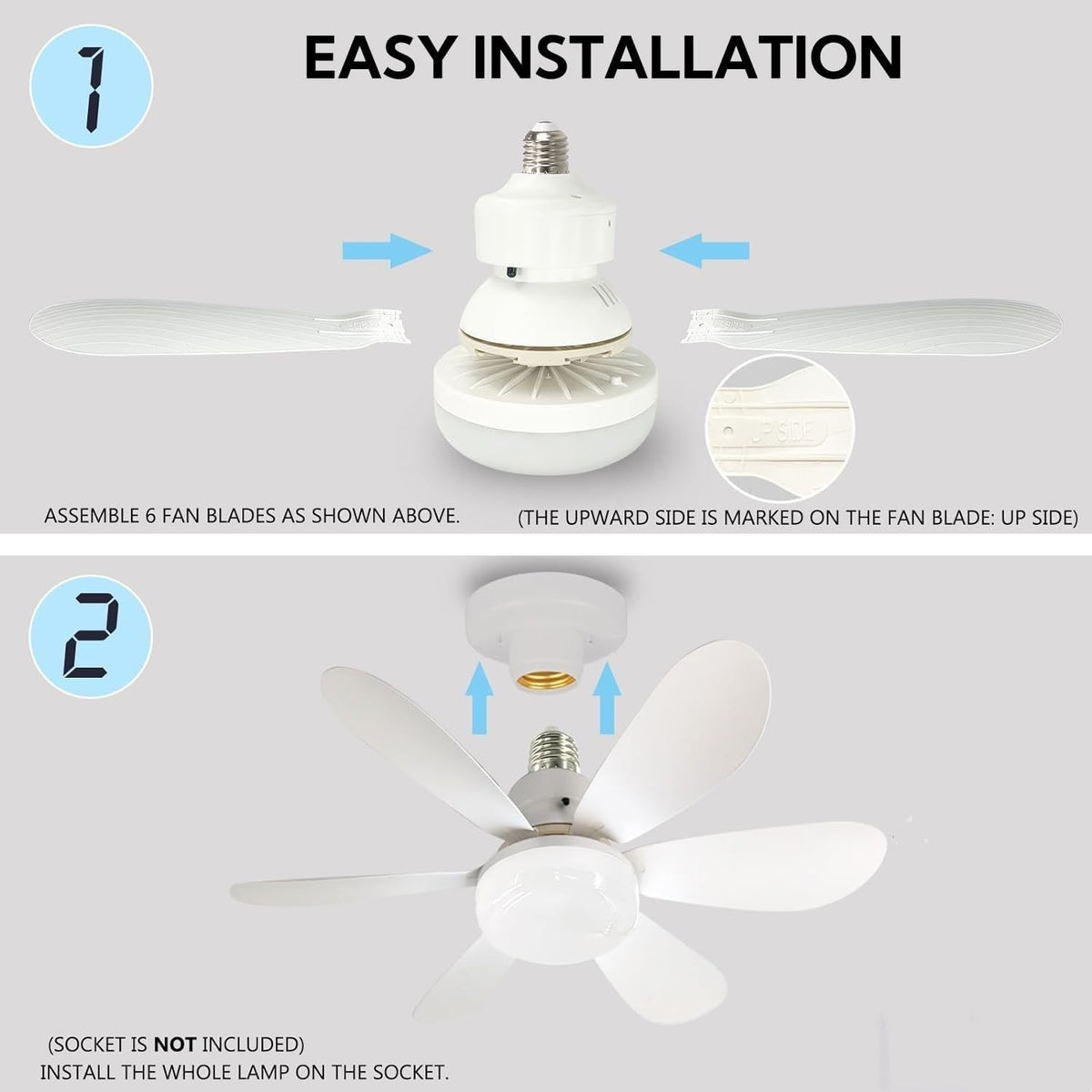 LED Ceiling Fan Light E27 Remote Control Dimmable Ceiling Lamp Home Bedroom