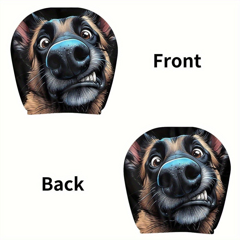 2PCS Cartoon German Shepherd Print Car Headrest Covers Polyester Seat Protector