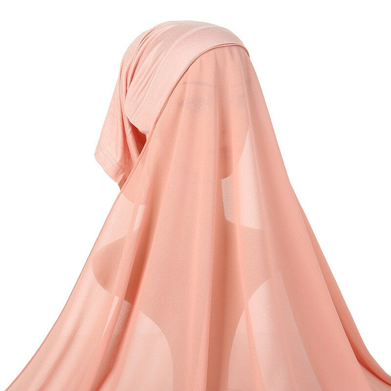Hijab with Cap Women Chiffon Hijab Modal Cotton Caps Solid Chiffon Shawl Turban