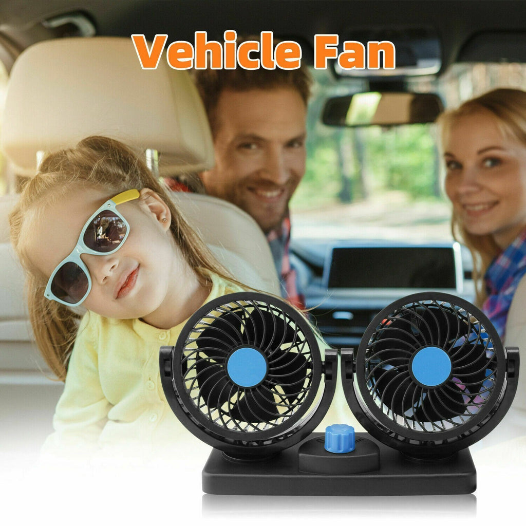 12v DOUBLE HEAD TWIN CAR FAN 3 Speed adjustable caravan motorhome boat Cooling