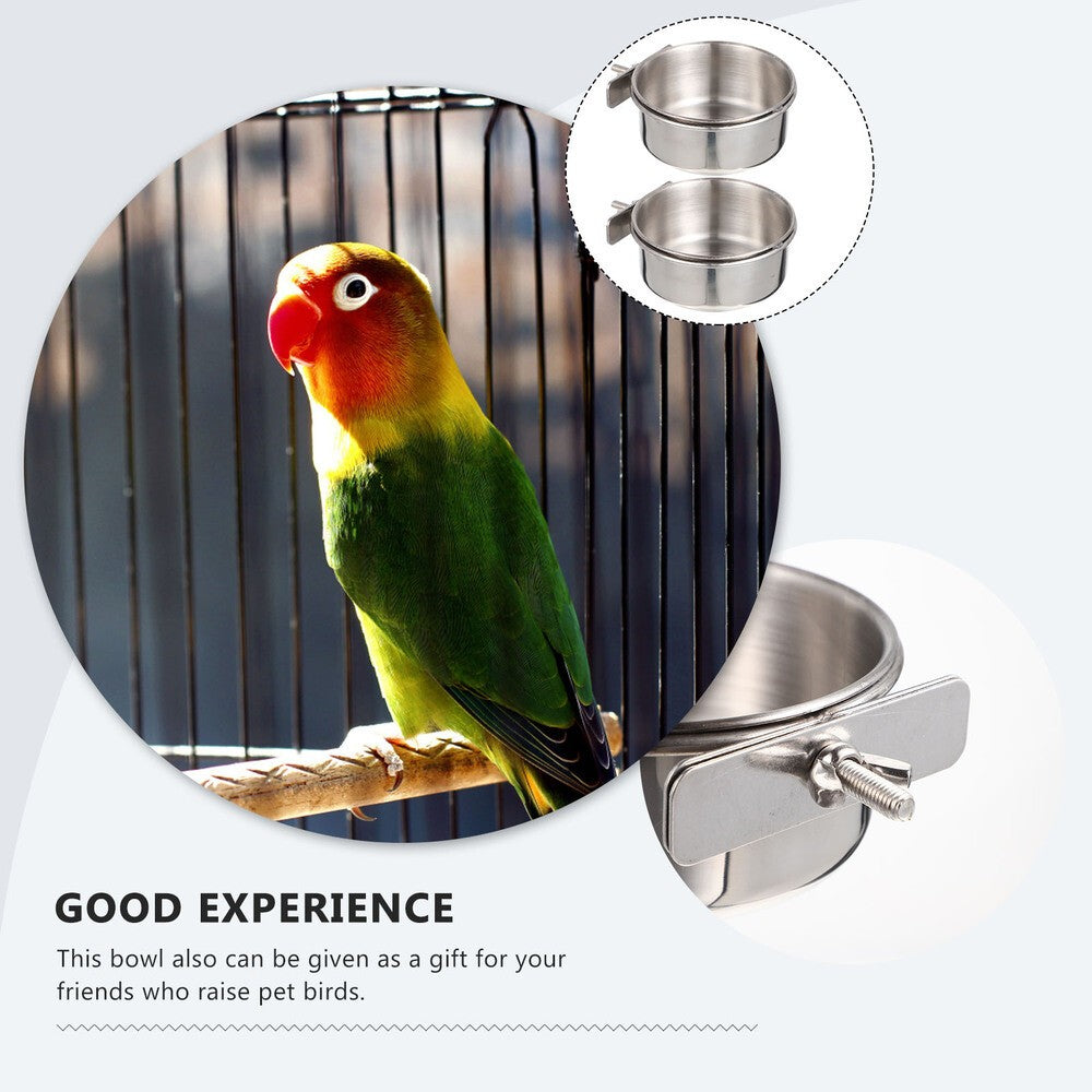 2 Sets Stainless Food Pet Bird Water Feeder Bird Bowl for Feeding Parrots