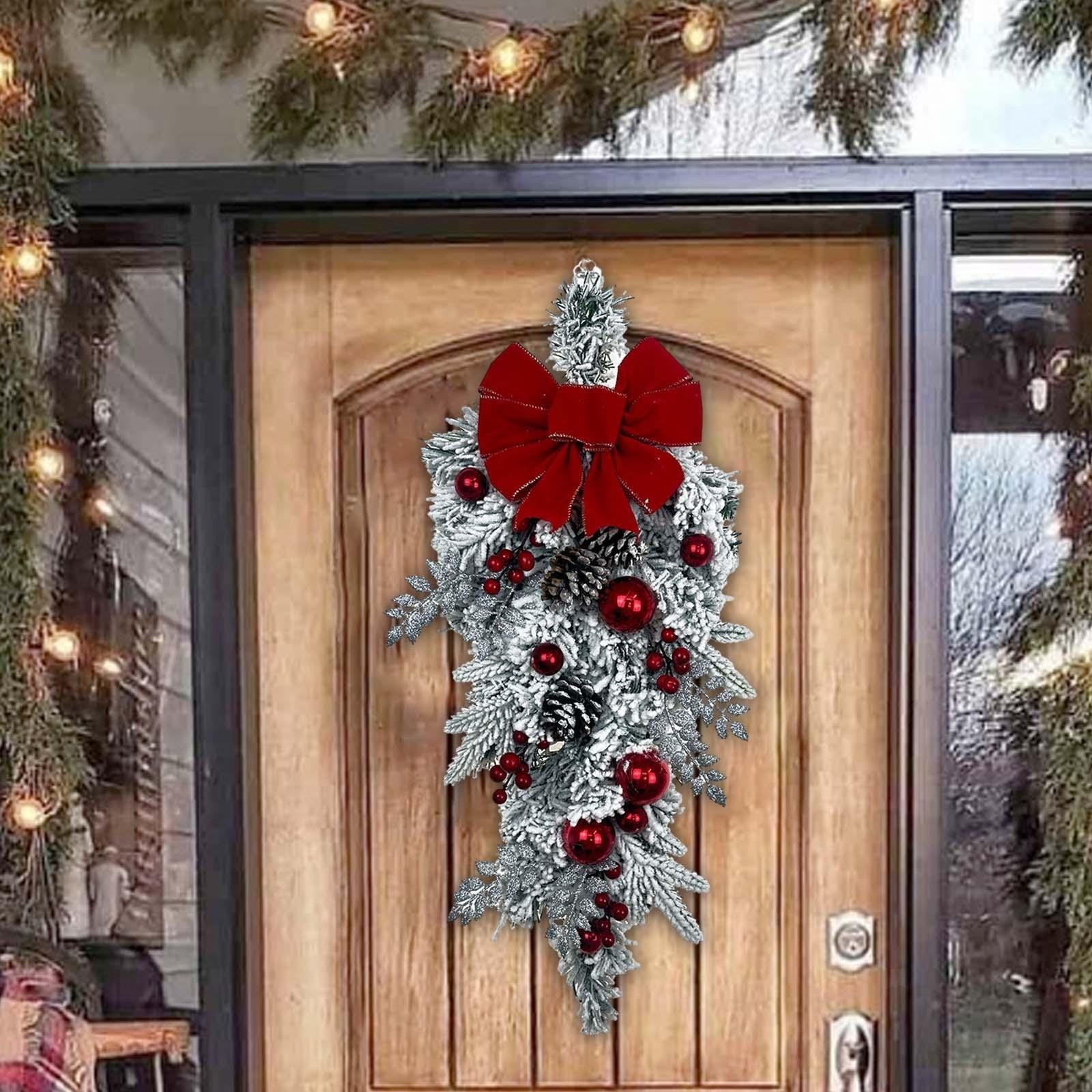 Snowy Christmas Wreath Artificial Wreath Front Door Winter Wreath for Festival