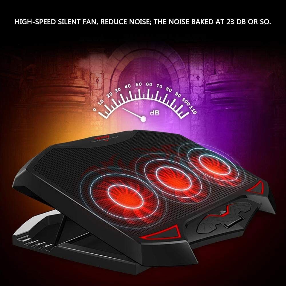 Quiet Laptop Cooler 3 Powerful Fans Gaming Cooling Mat Pad Stand Tilt 12-17" UK