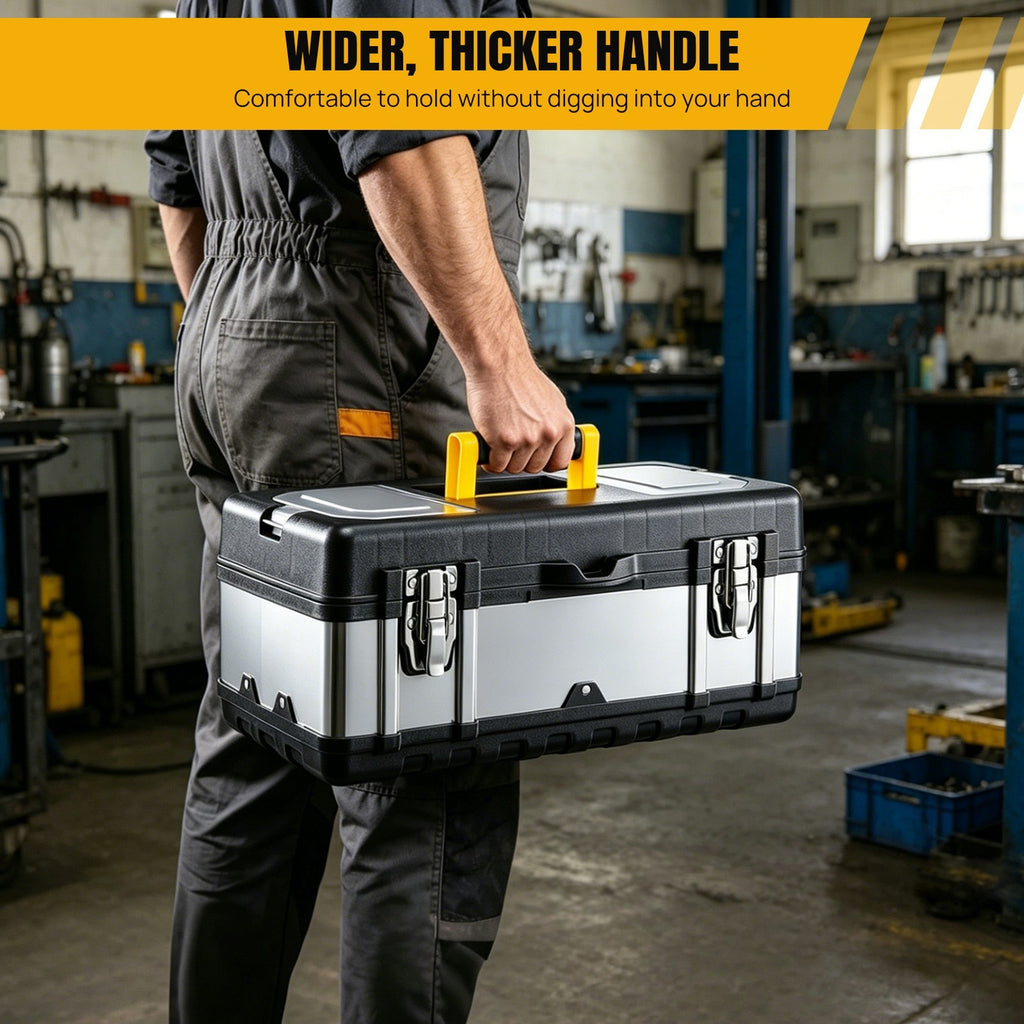 Stainless Steel Heavy Duty Chest Storage Case + Removable Tray Tool Box 17Inch
