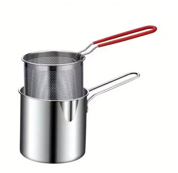 Stainless Steel Deep Fryer With Frying Strainer Basket Multifunctional Small Pot