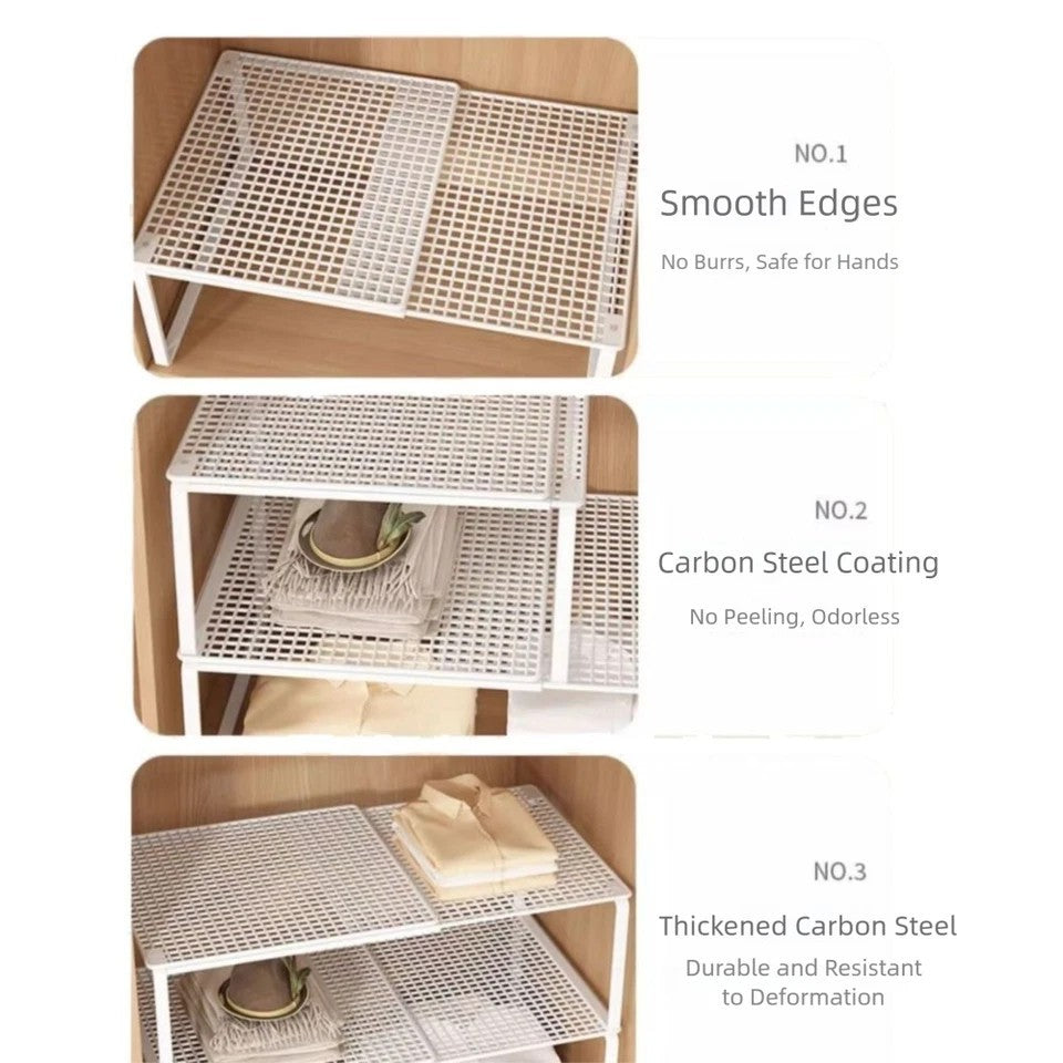 Metal Closet Shelf Adjustable Stackable Shelves DIY Wardrobe Organizer Cabinet