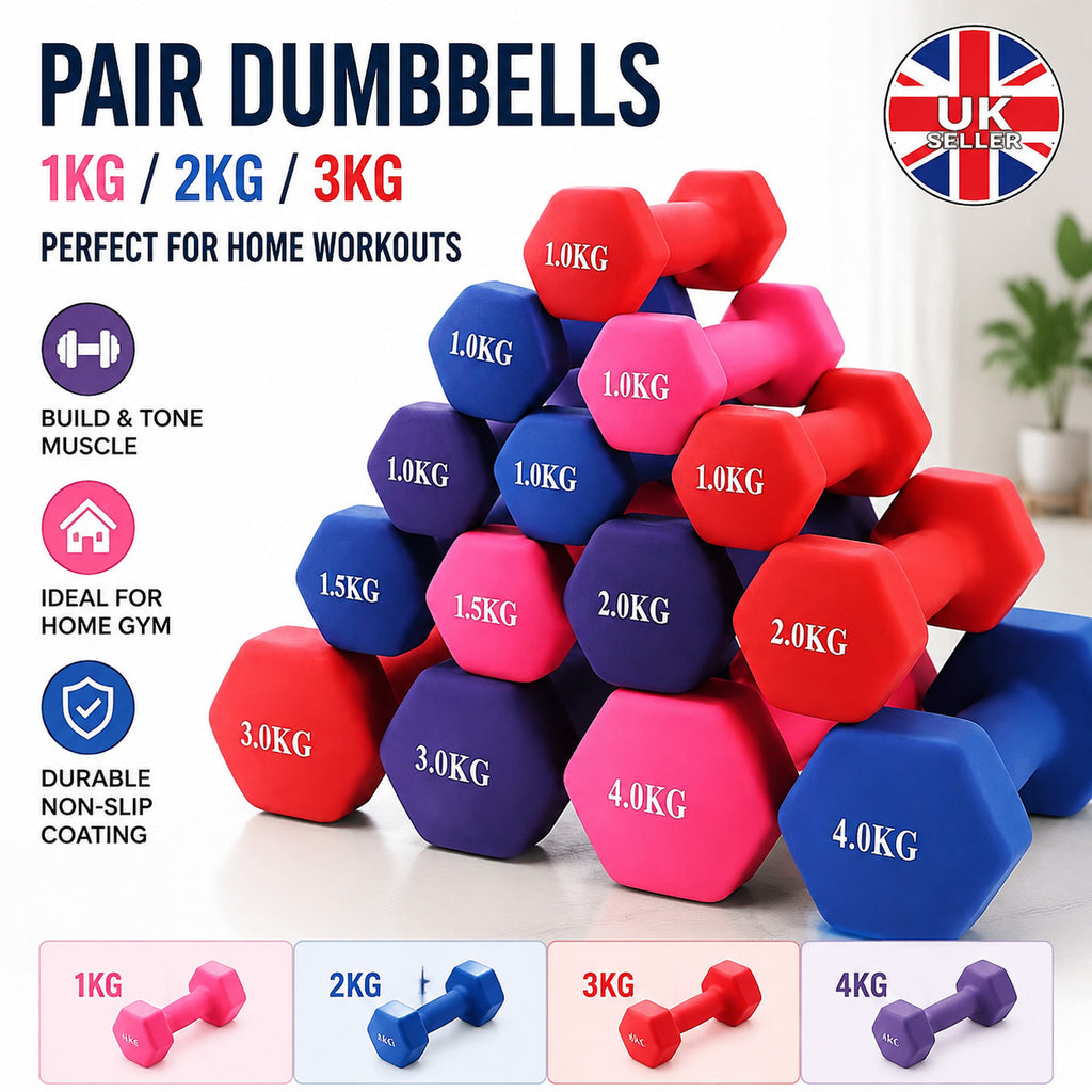 Pair 1kg 2kg 3kg Dumbbell Fitness Hand Weights Set for Women Home Gym Workout UK