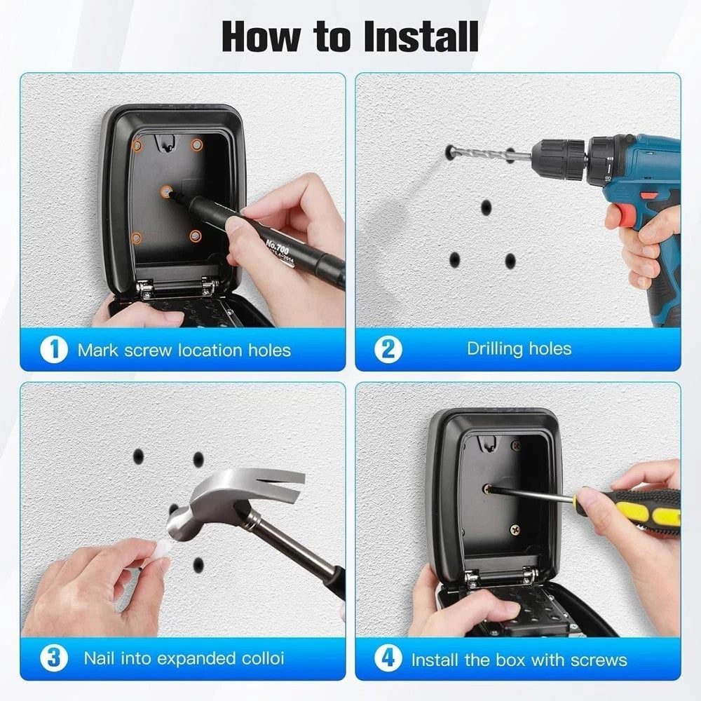 Key Safe Wall Mounted Lock Box Large Key Outdoor Lock Box 12-Digit Combination