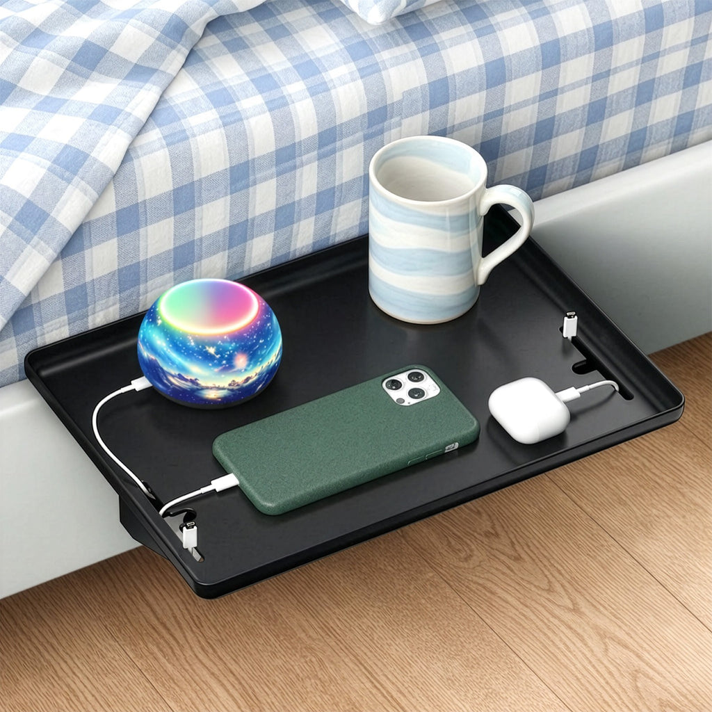 Clip-On Bedside Shelf for Bunk Beds – Black Space-Saving Nightstand Tray