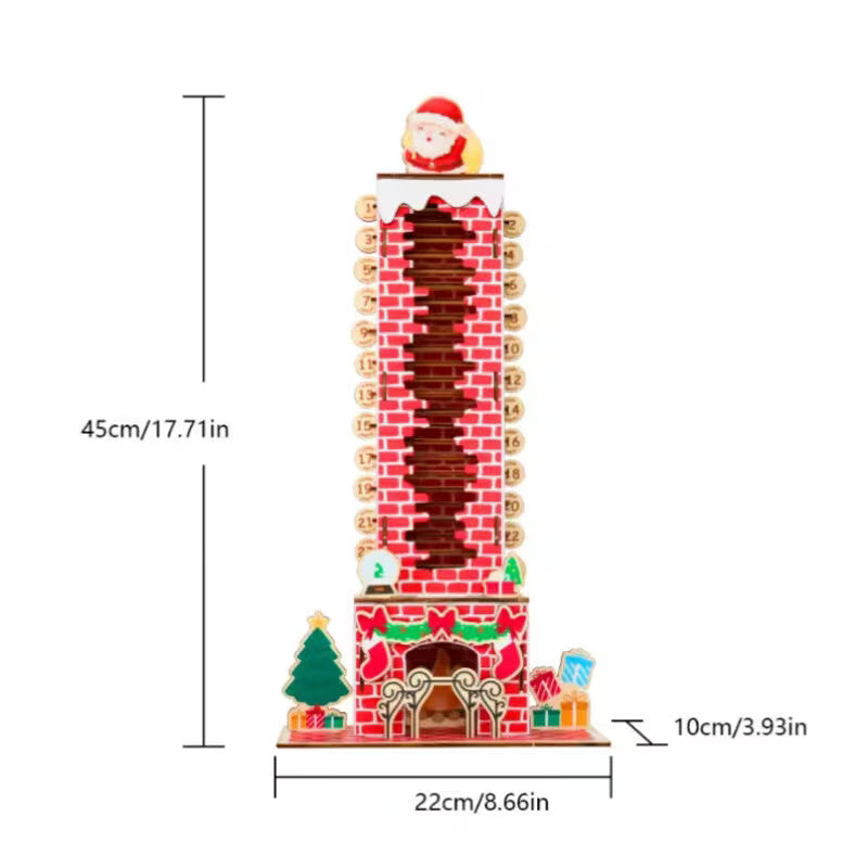 3D Santa's Chimney Advent Calendar, 24 Detachable Christmas Tabletop Decoration