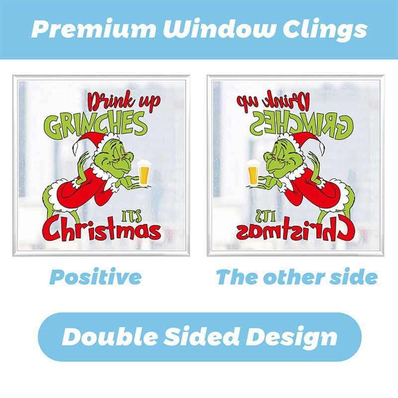 Christmas Grinch's Removable Window Stickers Xmas Art Decal Wall Home Shop Decor