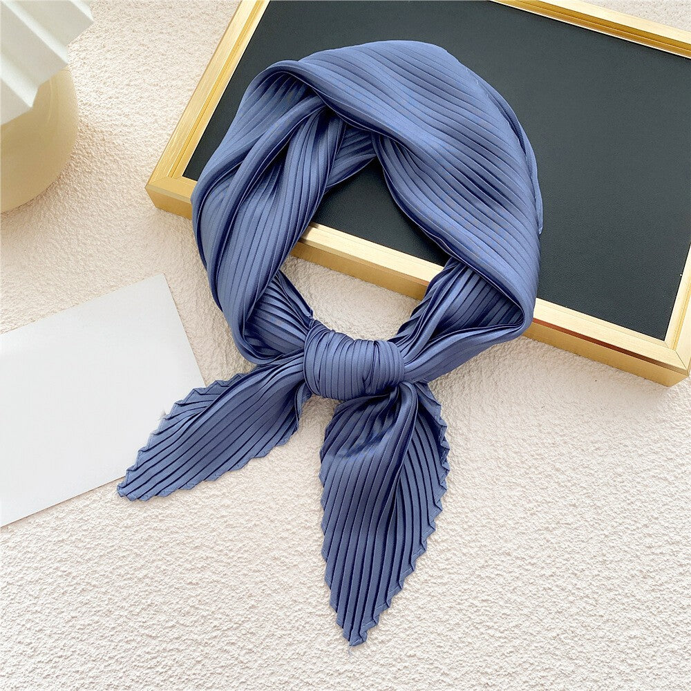 Wrinkled Small Scarf Women's Thin Scarves Pleated Neck Cover Scarves Solid Color