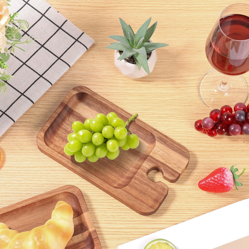 2Pcs Wine Appetizer Plates Wood Appetizer Plates With Wine Glass Holder