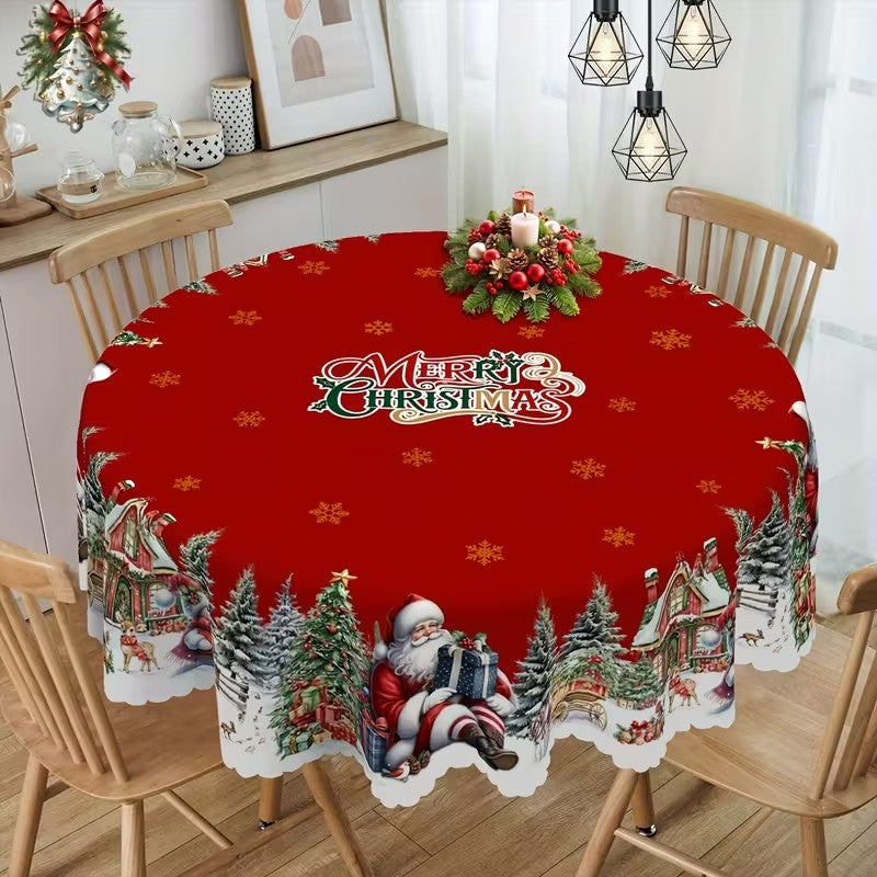 Christmas Large Vintage Festive Santa & Tree Tablecloth 152cm/60inch (33)