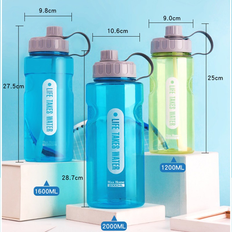 1.2L-2L Portable Large Water Drinks Bottle w/ Straw Sports Cycling Hiking Gym