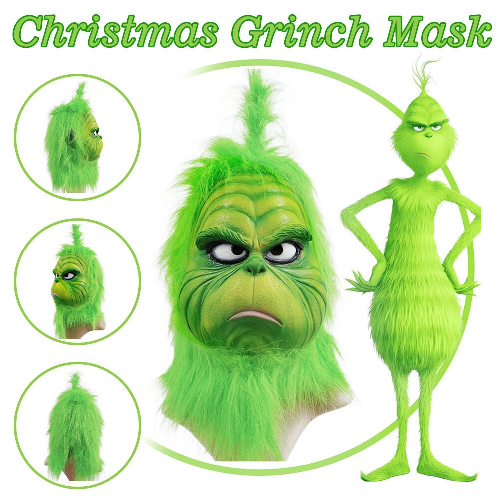 Grinch Full Head Mask Wig Xmas Hat Monster Christmas Party Masquerade