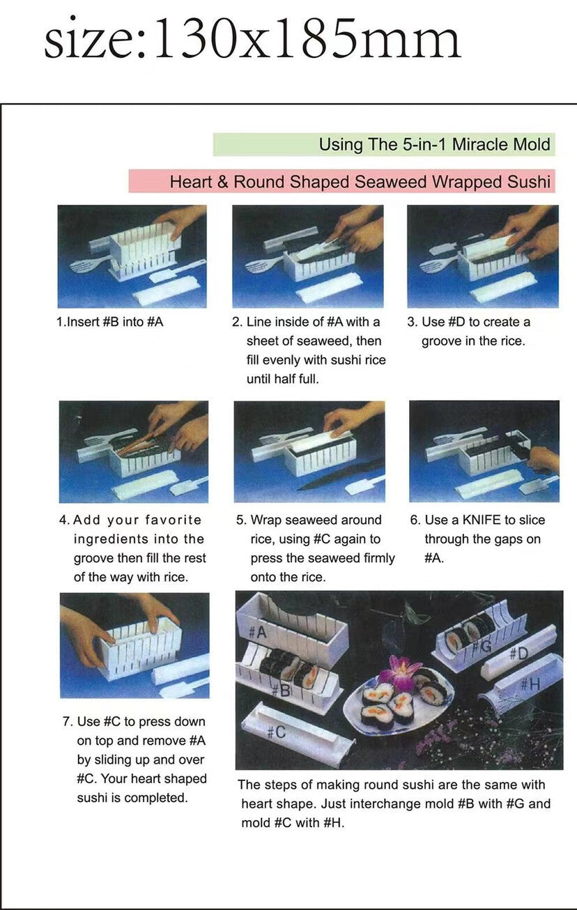 10Pcs DIY Sushi Maker Set Rice Roll Mold Kitchen Sushi Making Tool Kit Home UK