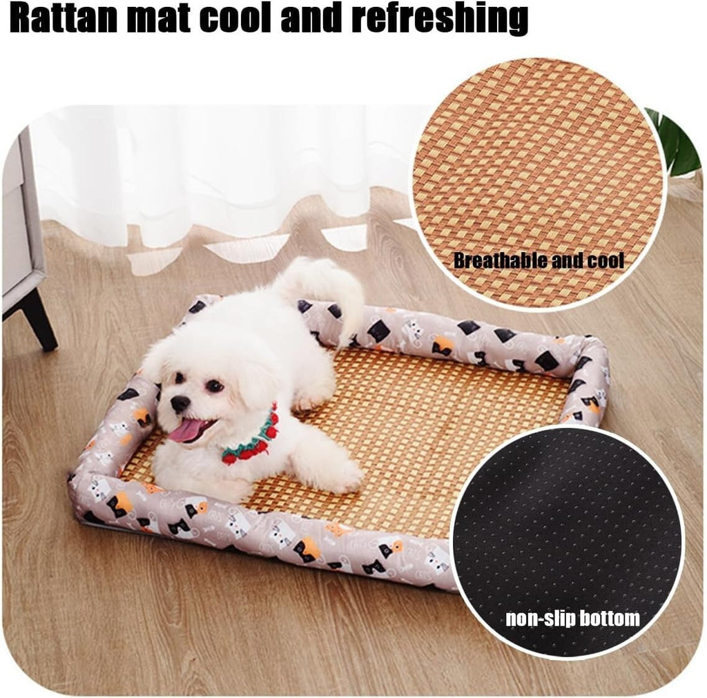 Ice Rattan Cooling Bed for Cats Dogs,Pet Cooling Mat, Washable natural rattan