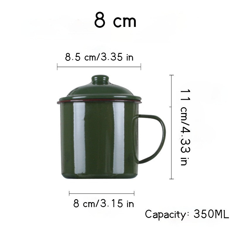 Armygreen Enamel Mug Vintage Travel Camping Tea Cup with Lid Drinkware