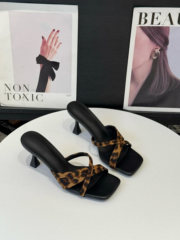 French High-heeled Niche Slippers For Women, Worn With Square Toe Suede,...