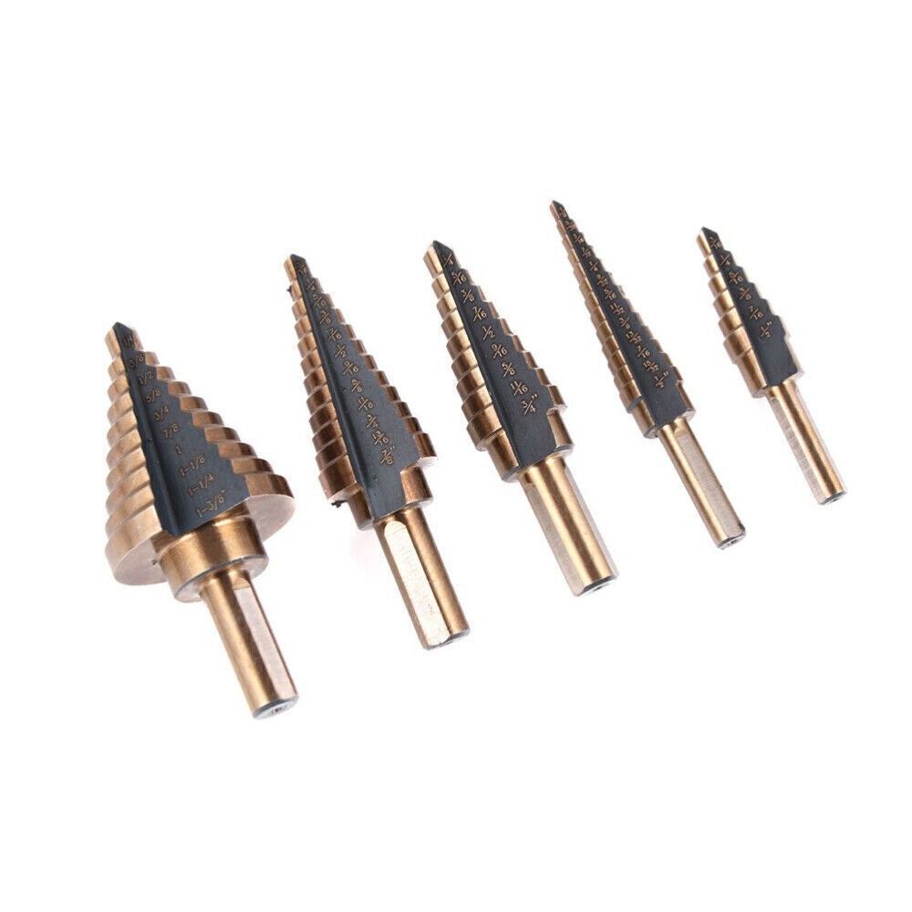 5Pcs HSS Cobalt Hole Large Metal Step Drill Bit Set Titanium Cutter Cone Tools