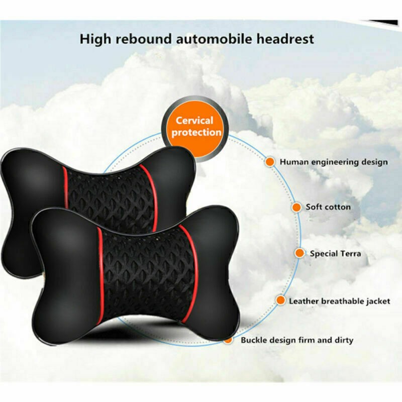 Car Seat Neck Headrest Pillow Support – Faux Leather Travel Cushion (2-Pack)