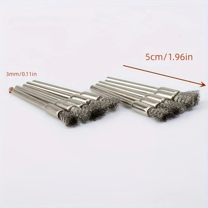 10pcs Stainless Steel Wire Brushes 3.17mm Shank Rotary Tool Cleaning Set UK