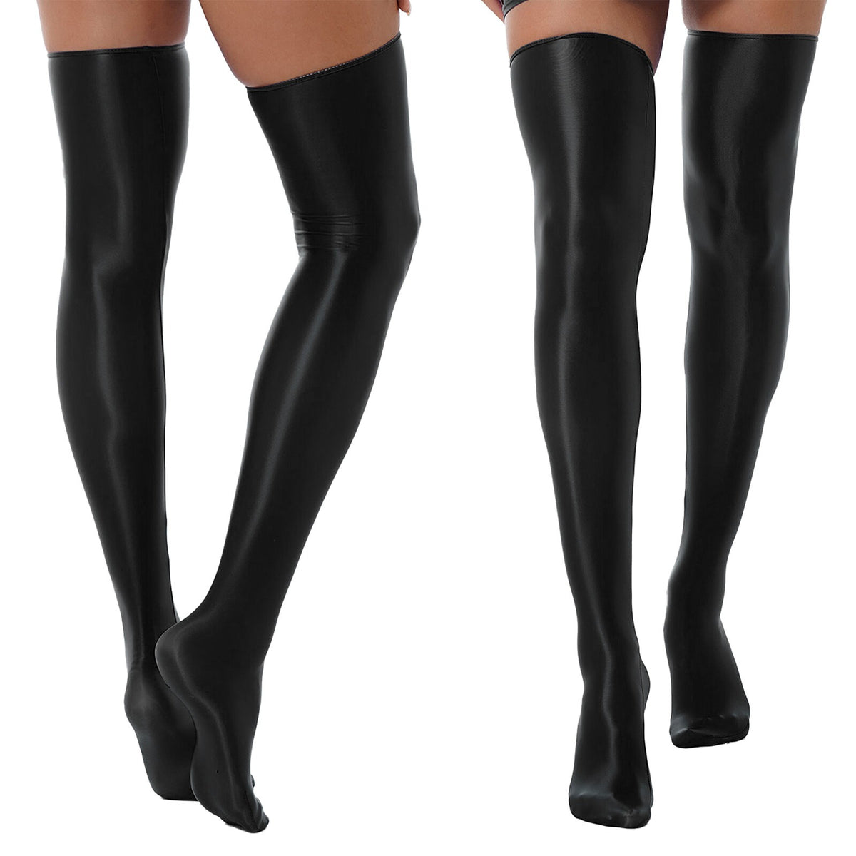 1 Pair Womens Oil Shiny Stockings Stretchy Footed Thigh High Stockings Lingerie