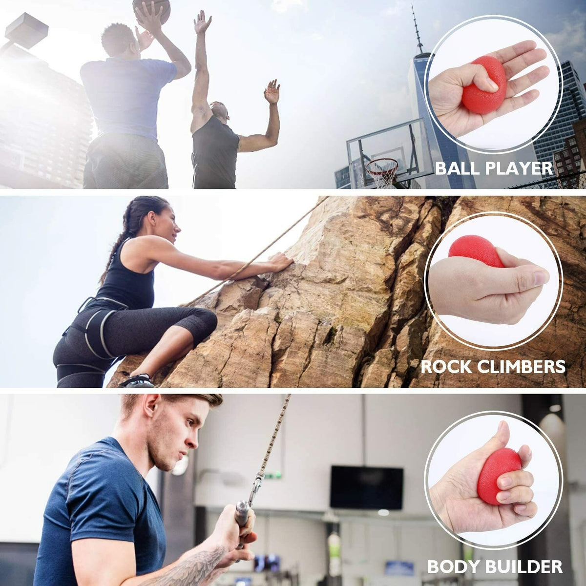 Stress Ball - 3 Pack Strengths Injury Rehab & Stress Relief Grip Finger Arm