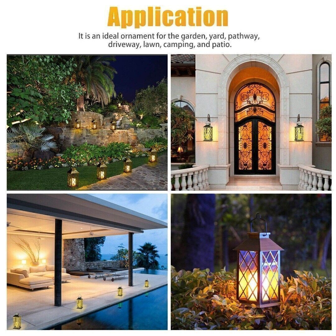 Solar Powered Waterproof LED Hanging Lantern Outdoor Garden Candle Lamp