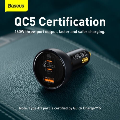 160W Car Charger Baseus USB Type C QC 5.0 Fast Charging For iPhone 14 Pro Laptop