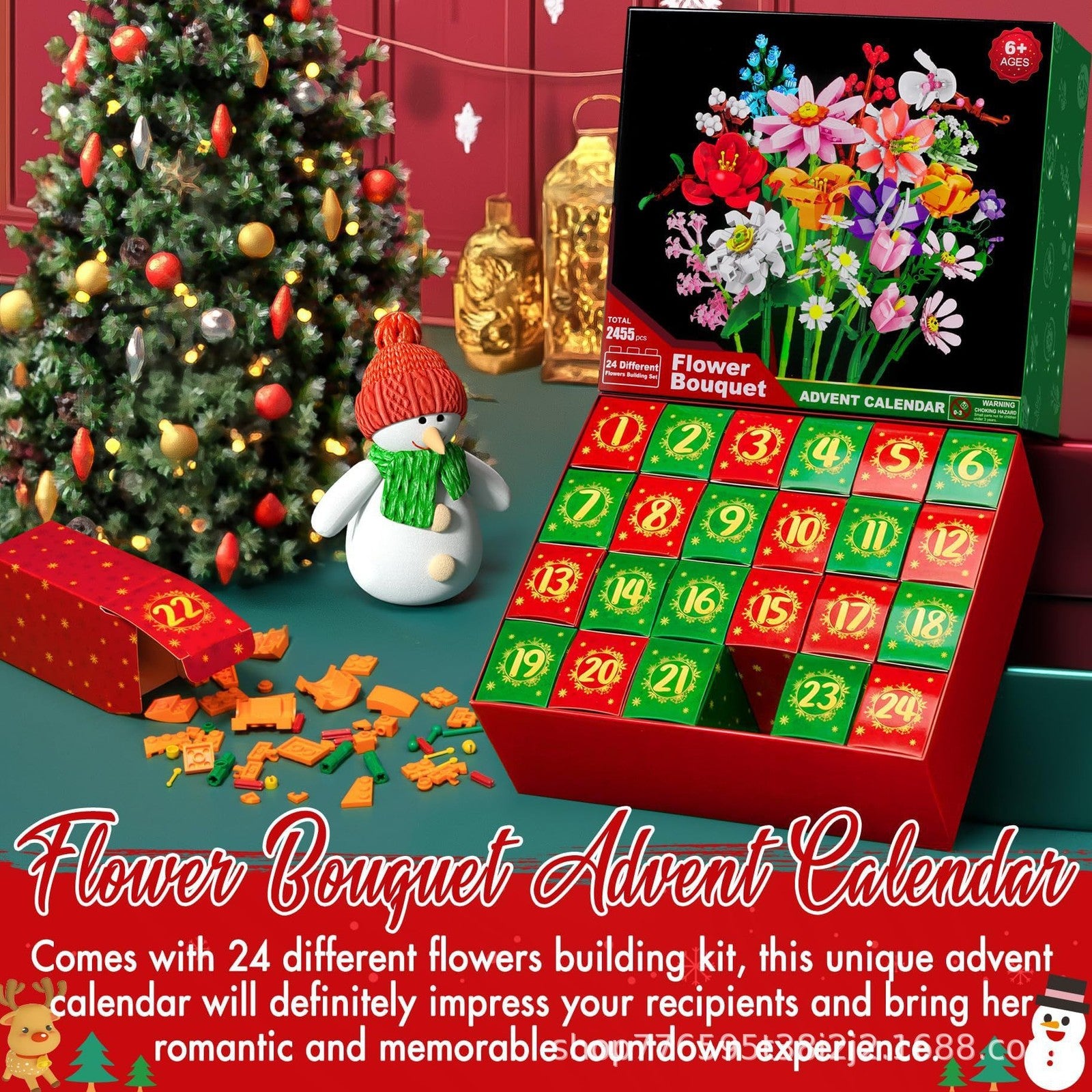 Flower Bouquet Building Blocks Advent Calendar 2025 Unique 24 Days Christmas