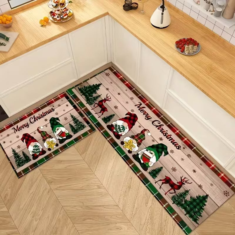 1/2pcs Christmas Kitchen Floor Mat Rug Non Slip Carpet Entrance Mat Rug Decor