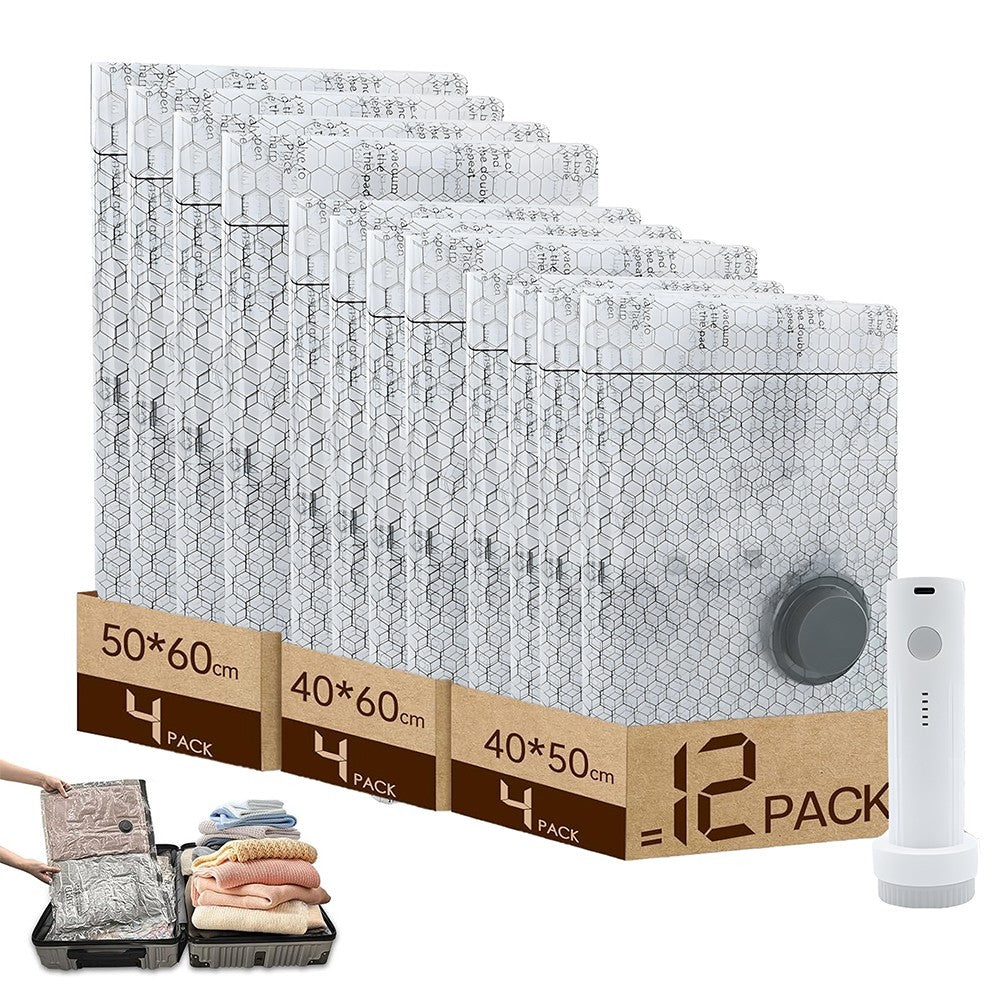 12x Vacuum Storage Bags Wireless Electric Air Pump Space Saver Bags Travel &Home