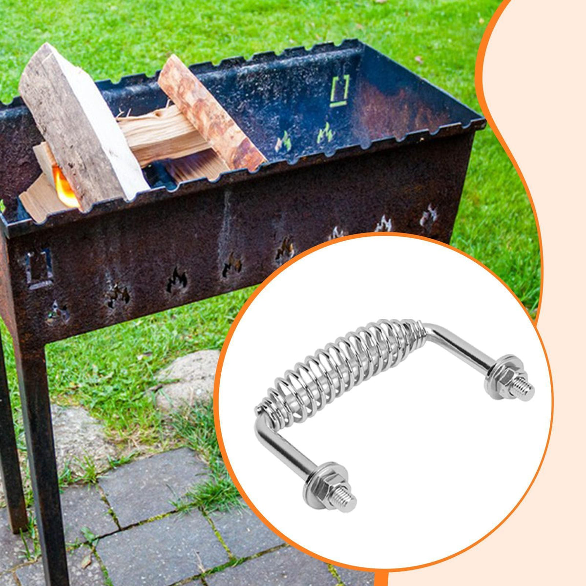 Heat Resistant Stainless Handle with Bolt for BBQ Grill Accessories Kit and Wood
