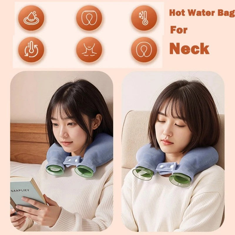 U-Shaped Neck Warmer Hot Water Bottle – Plush Hot & Cold Therapy for Neck Pain